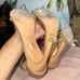 Stuart Weitzman Nunakedstraight Cream Strap Heel Size 7.5 Excellent Condition (W