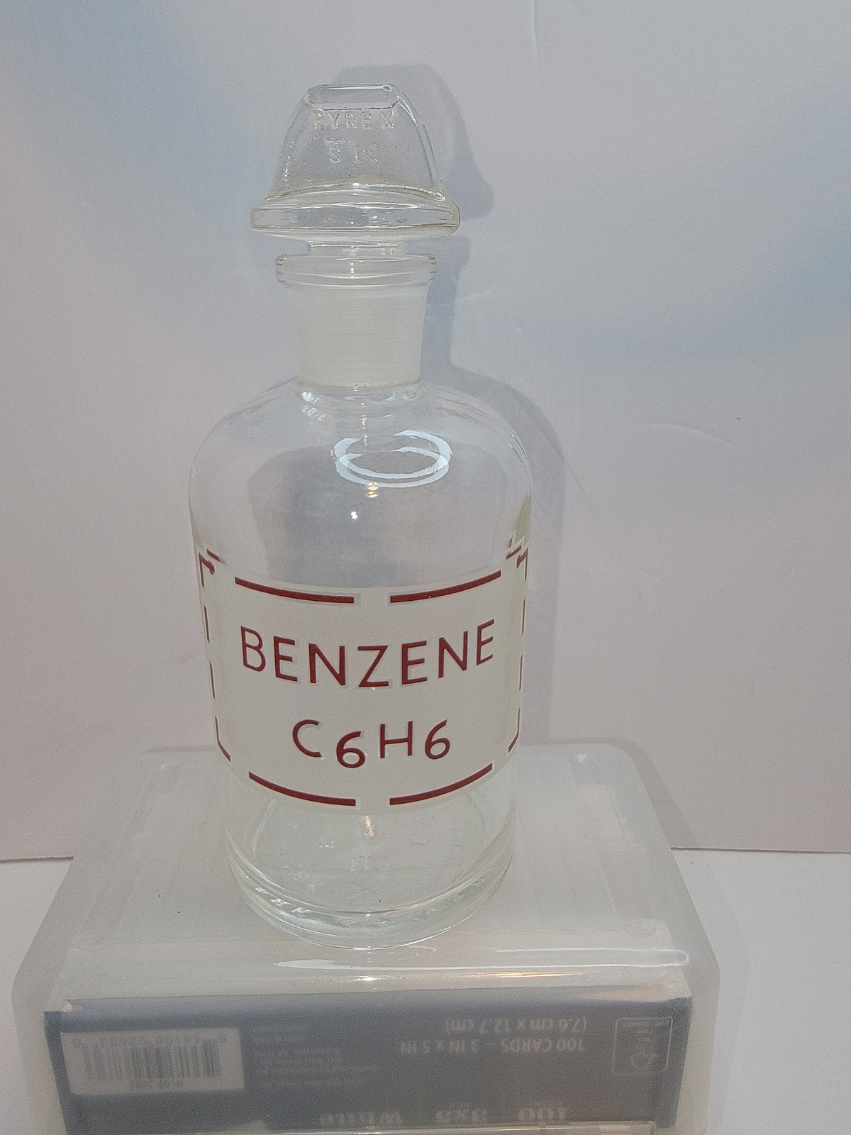 Antique Glass Apothecary Bottle w/ Etched Label & Stopper- Benzene C6H6 (343)