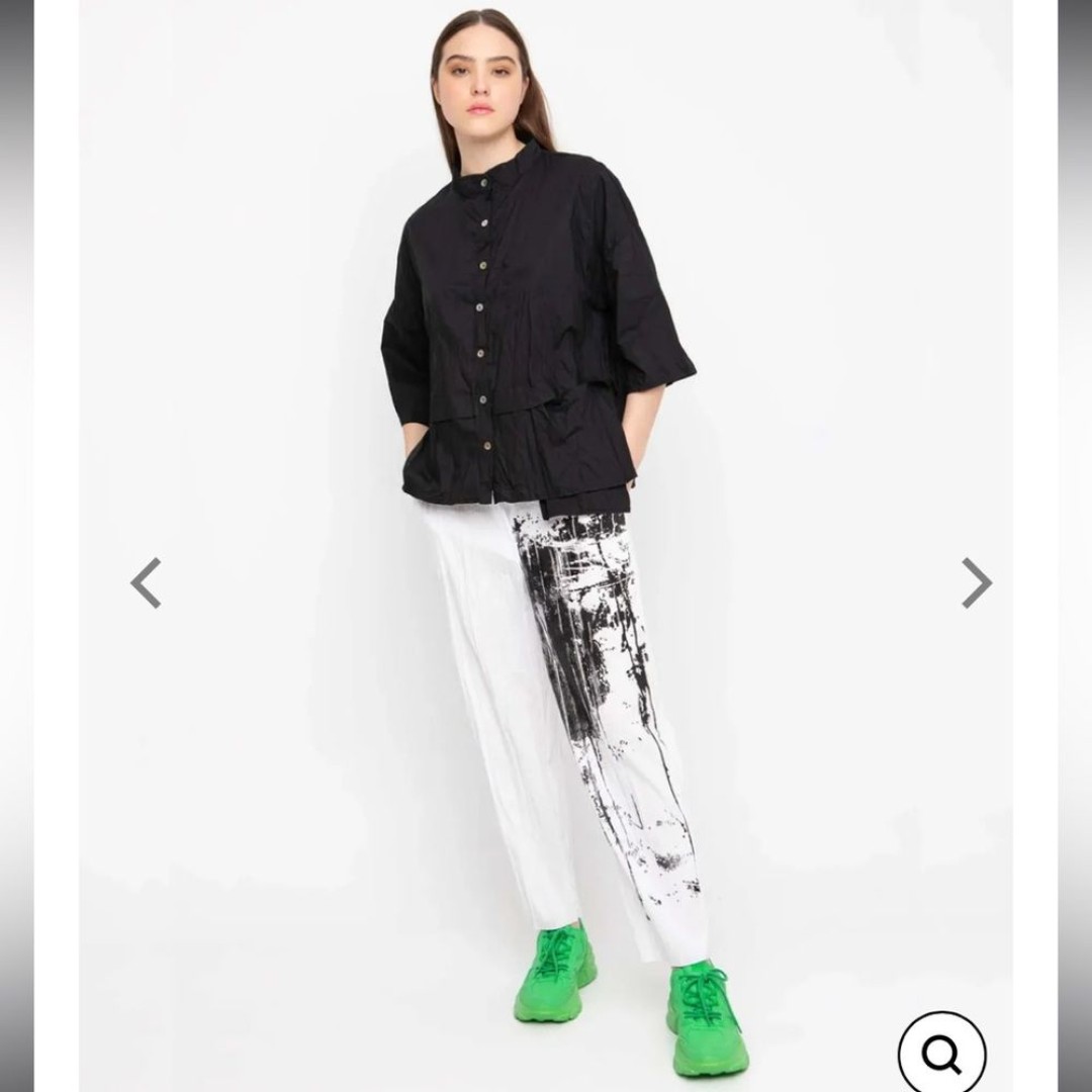 Alembika Ozai N Ku Crinkle Art House Pants Black White Abstract Size M NWT