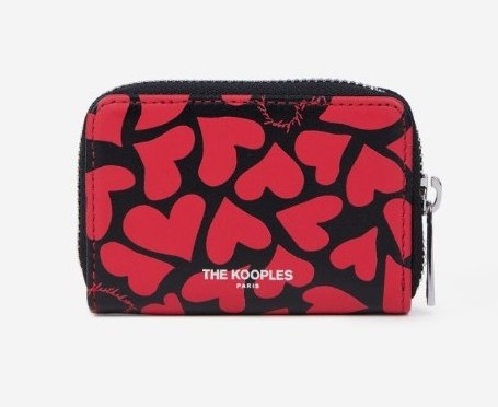 The Kooples Black Leather Coin Purse with Hearts Print
