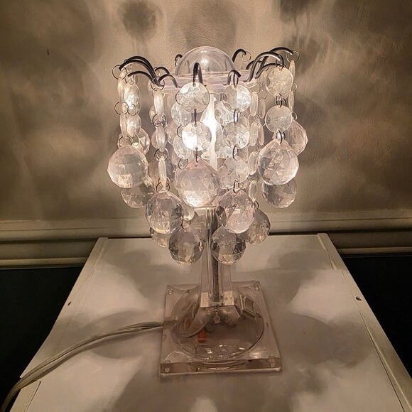 Lucite Waterfall Crystals Prism Chandelier Lamp
