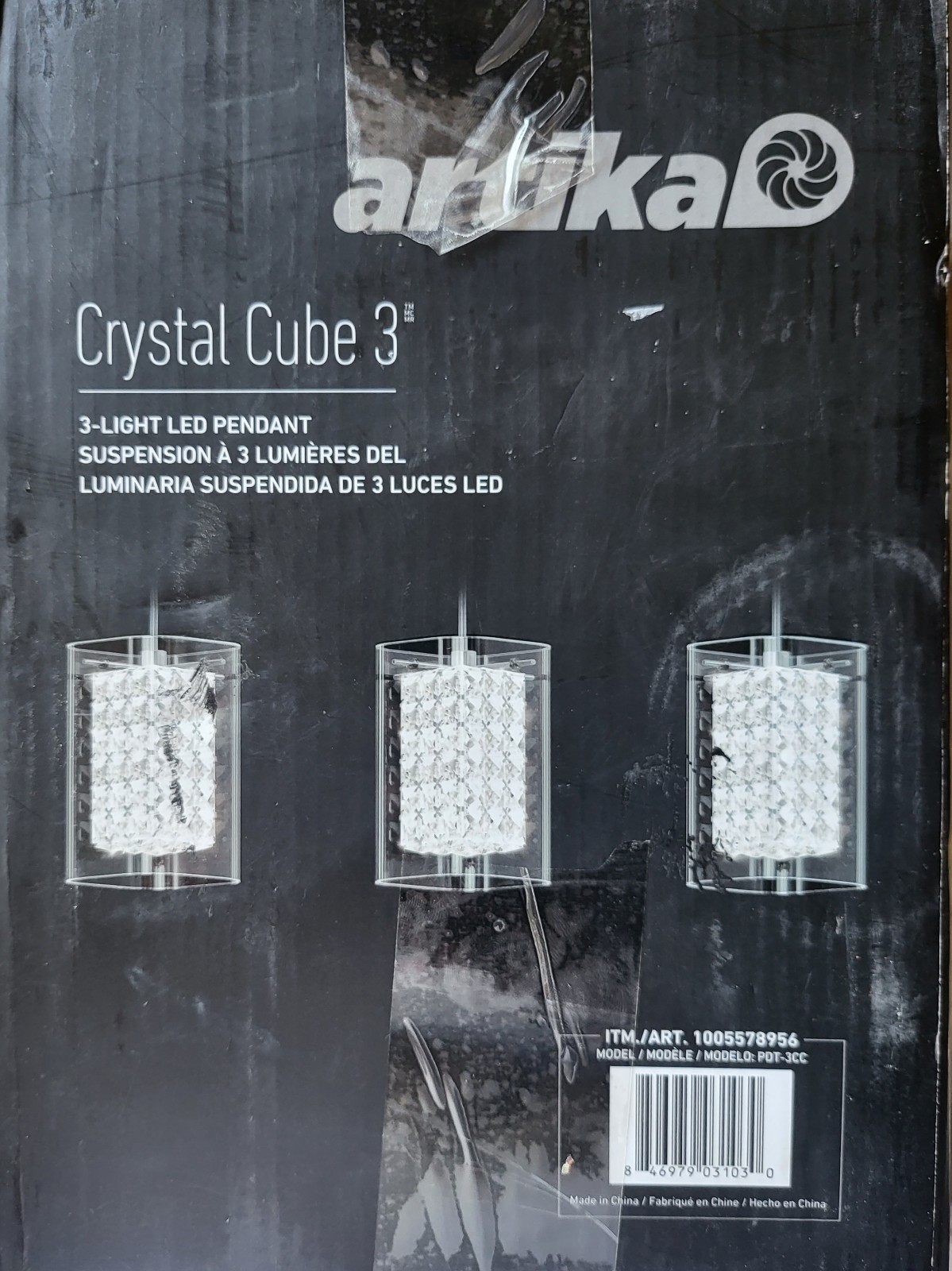 Artika Crystal Cube 13-Watt Modern Integrated LED 3-Light Chrome Hanging Pendant