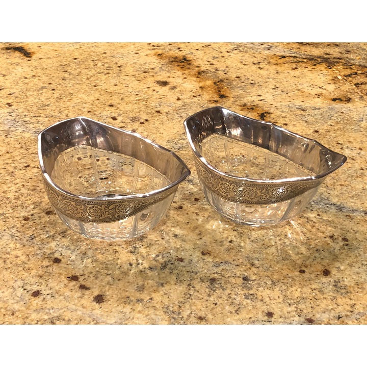 Pair Of Heisey Cut Glass Bowls With Sterling Silver Overlay