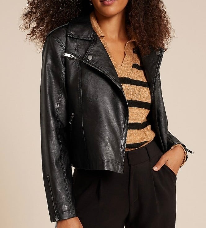 ⓃⓌⓉ Woman's Maurice Black Leather Biker Zipper Jacket Size M
