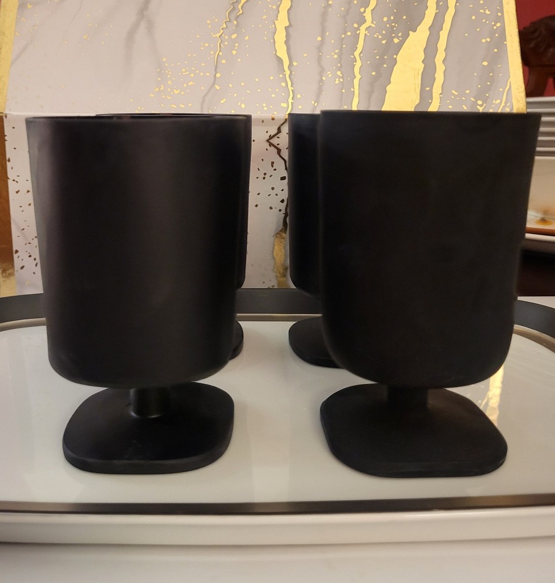 Vintage Pristine 1960s Mod Set Of 4 Matte Black Cocktail/Water 8 oz. Glasses