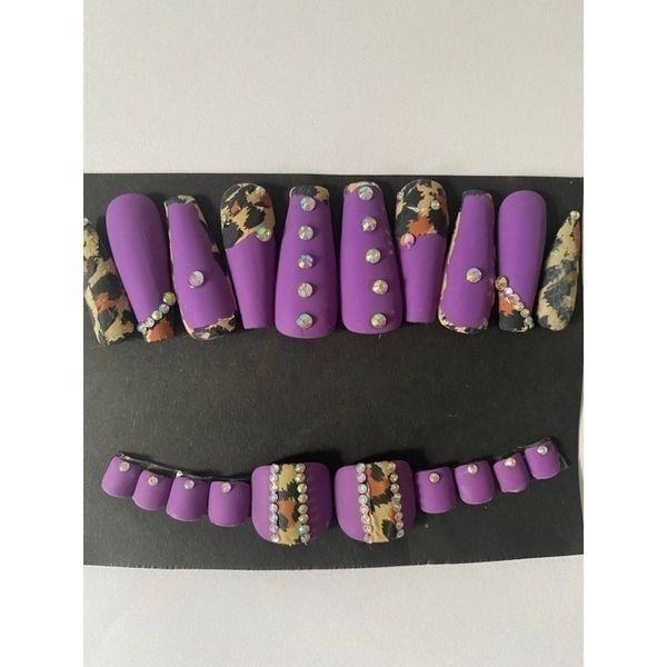 Purple Leopard manicure and pedicure press on nail set