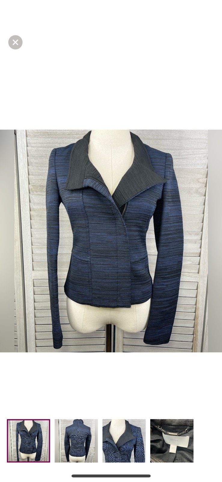 BOSS (Hugo Boss) Women's Full Zip Ribbed Moto Jacket Black/Blue-0