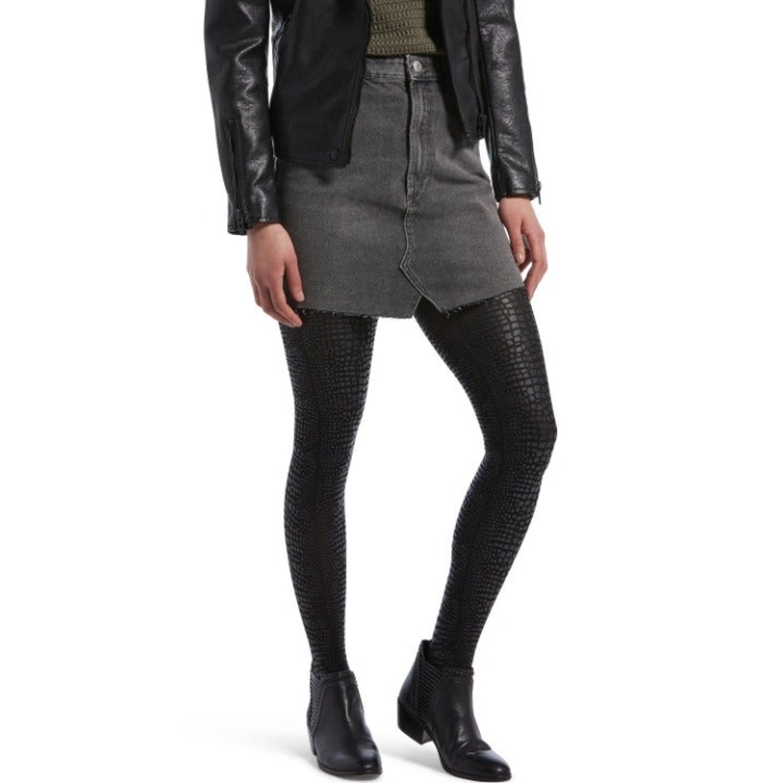 L280 Hue Black Women's Luster Croc-Embossed Tights - S
