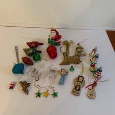Large Lot Of 25 Christmas VINTAGE Ornaments Angels Bells Santa train bird