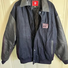 New York Giants navy leather bomber letterman’s jacket #NFL #GiantsNation