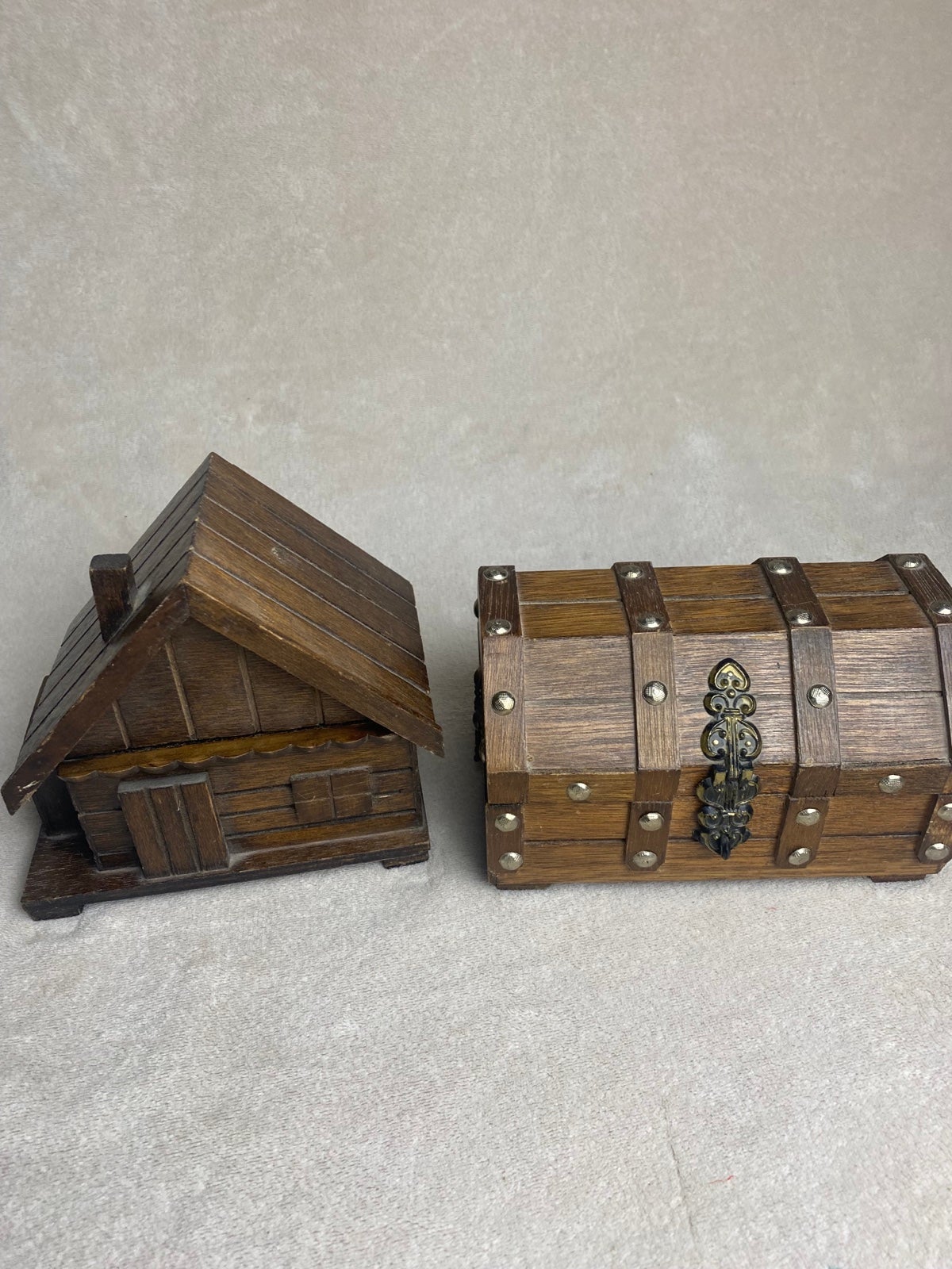 Vintage Wooden Jewelry Box Plus House Jewelry Box