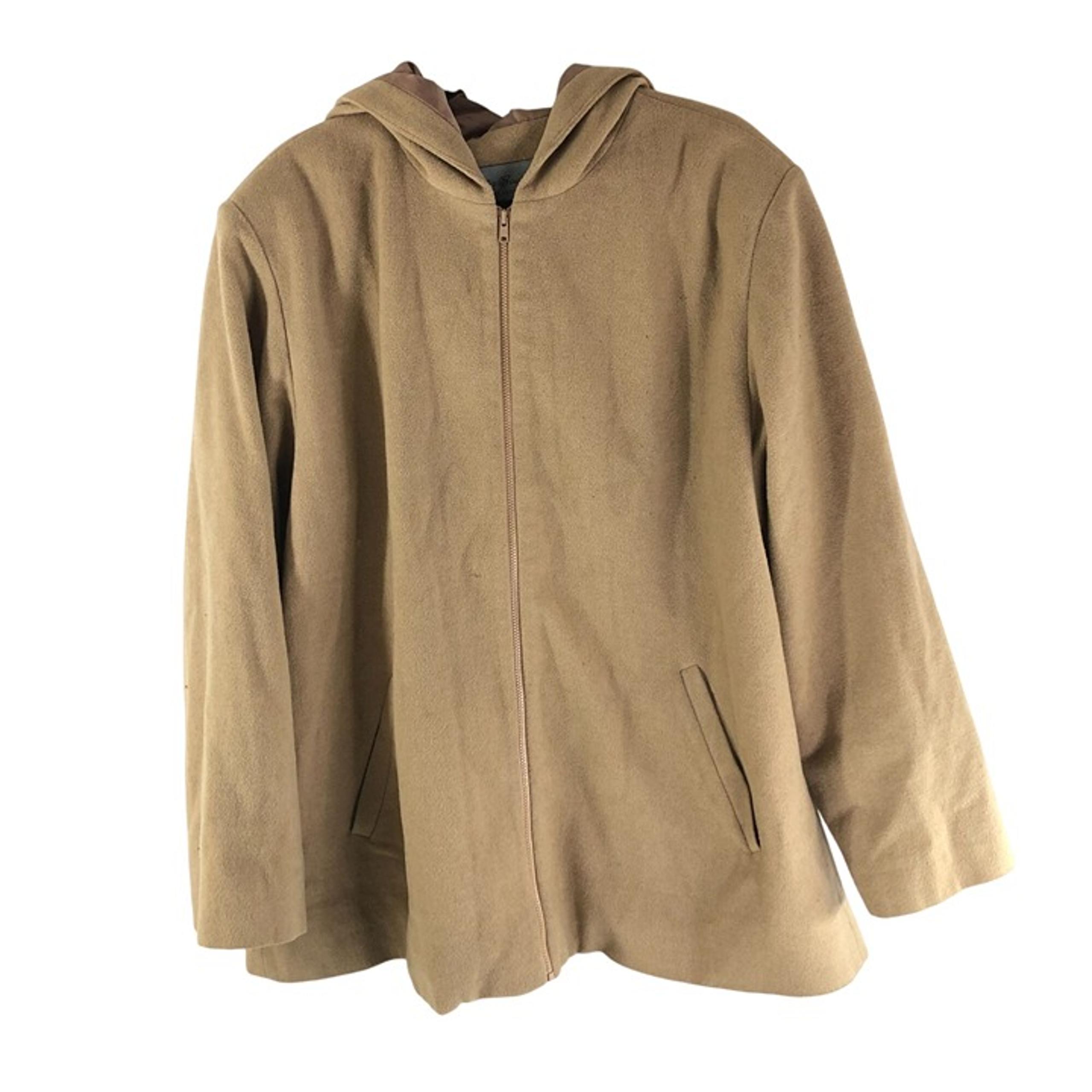 Eddie Bauer Womens Coat Hooded Wool Blend Full Zip Pockets Beige XXL
