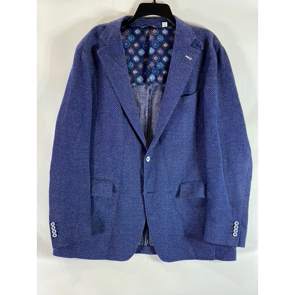 ROBERT GRAHAM Men's Blue Textured Two-Button Tailored-Fit Blazer SZ 46
