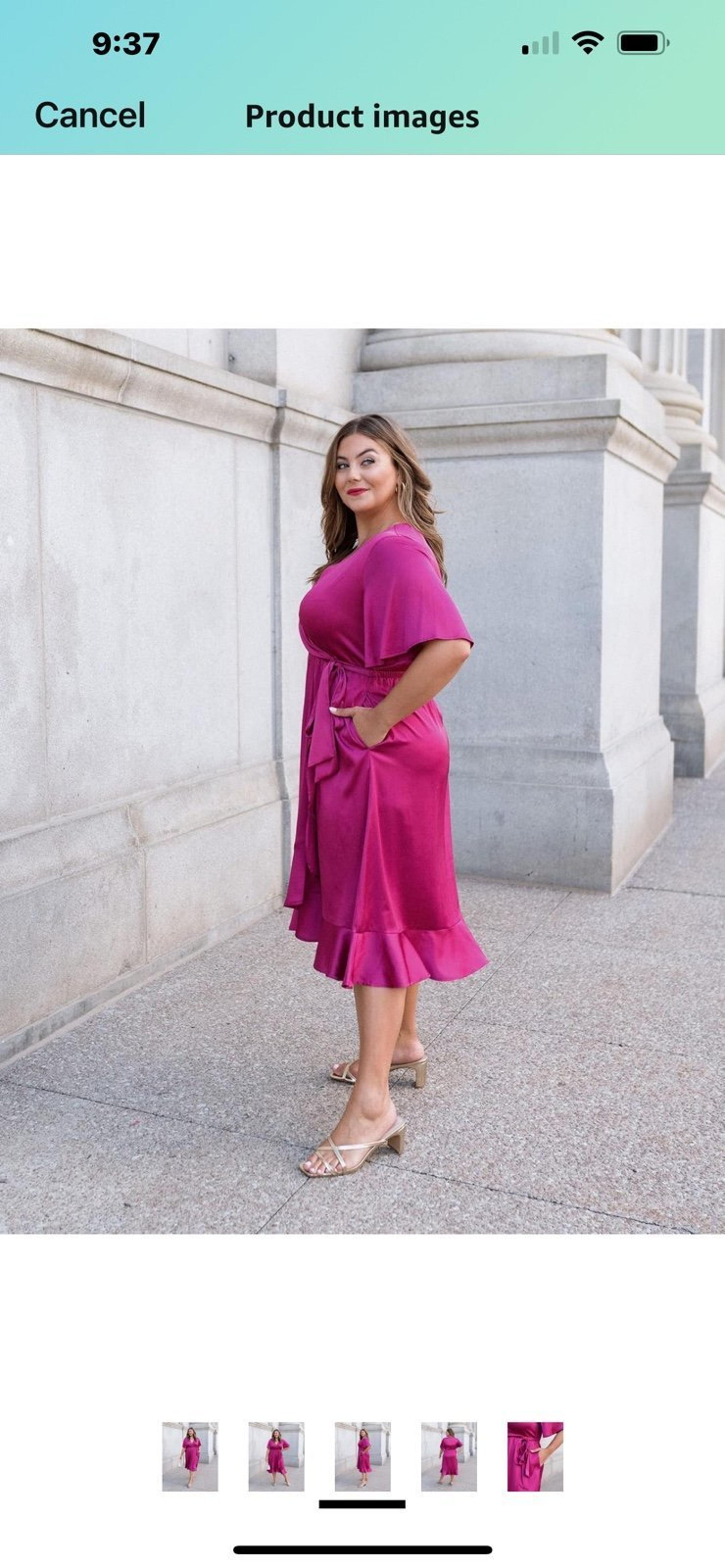 Dress- The Drop (Amazon) Women's Orchid Faux Wrap Short Sleeve Midi Dress