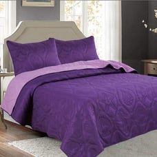 3PC Purple Reversible Bedspread Oversize Sea Shell Pattern Queen Size