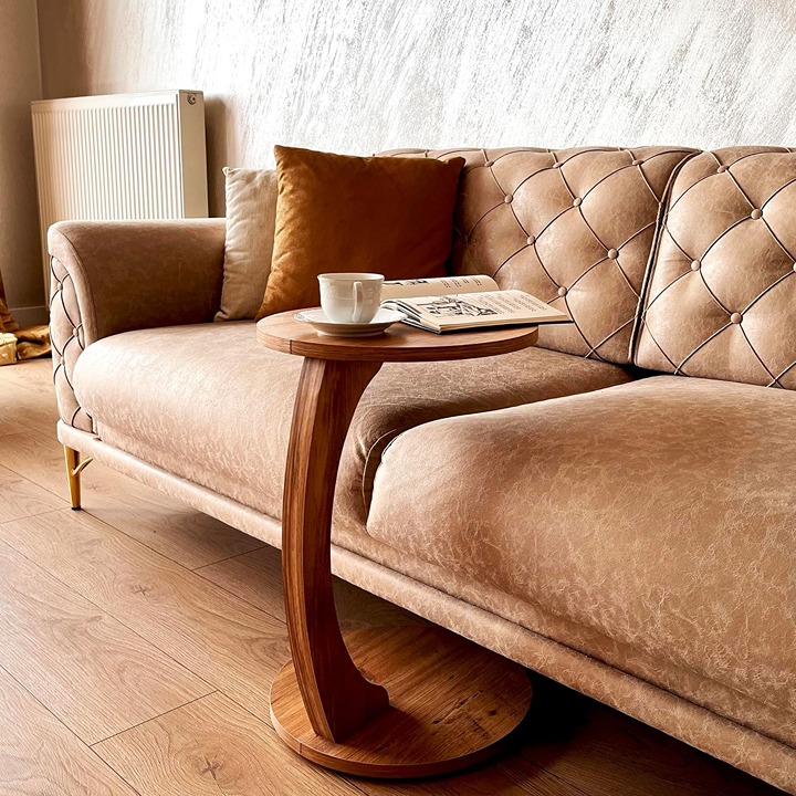 C-Shaped Round End Table with Rolling Wheels: A Movable