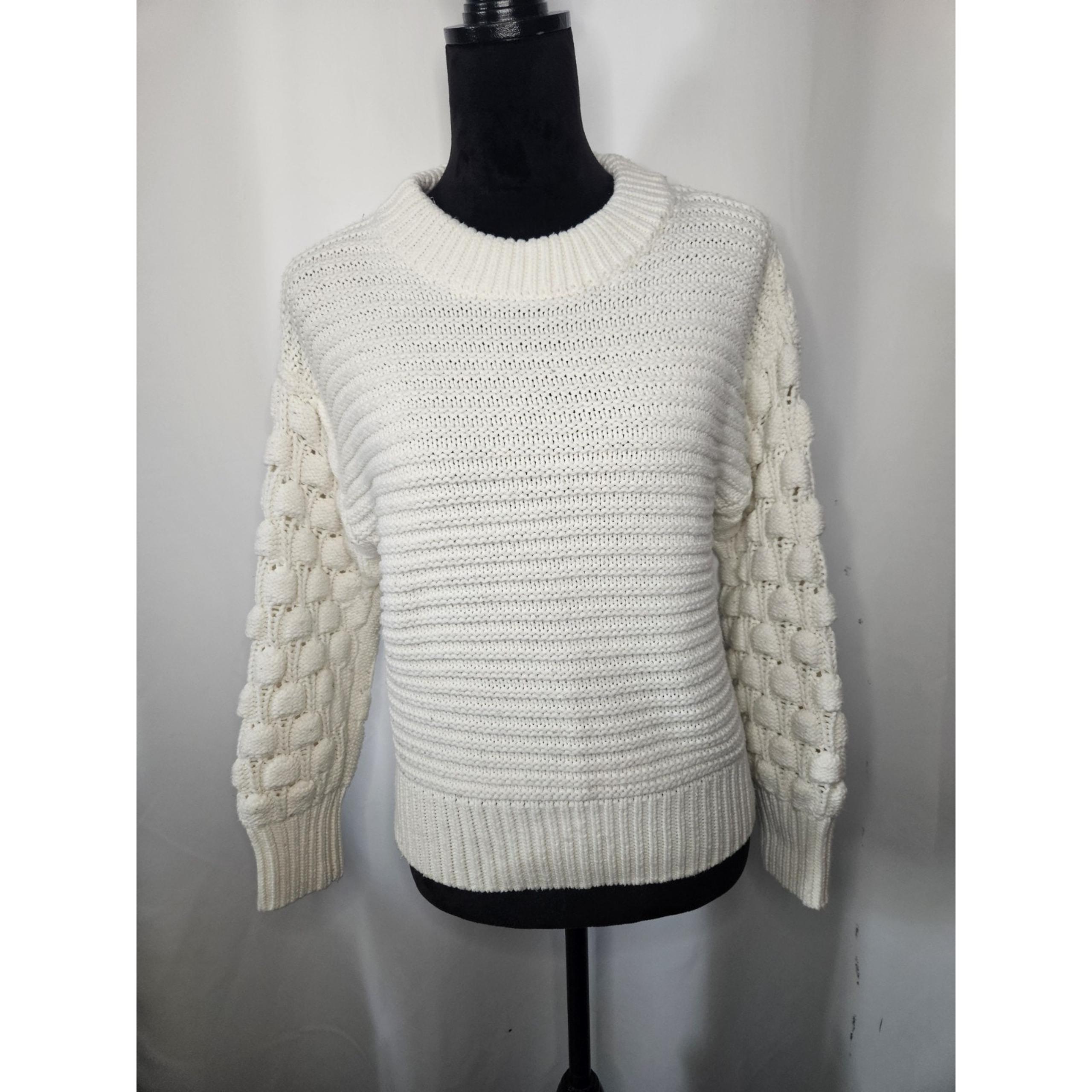 Elodie Bubble Sleeve Chunky Knit Sweater Off White Womens Small Boho Cottage