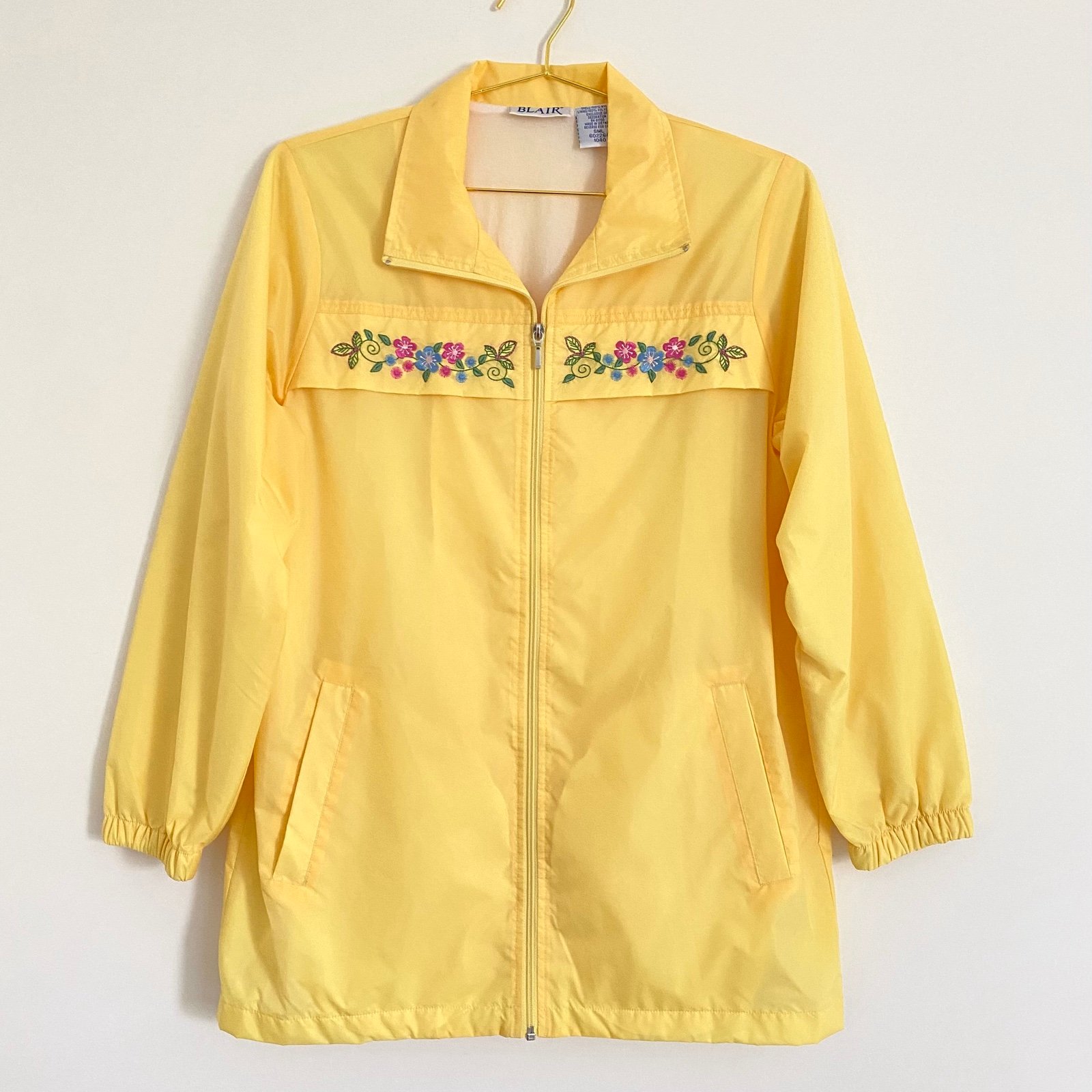 Vintage Blair Yellow Spring Floral Embroidered Windbreaker Sailing Rain Jacket S