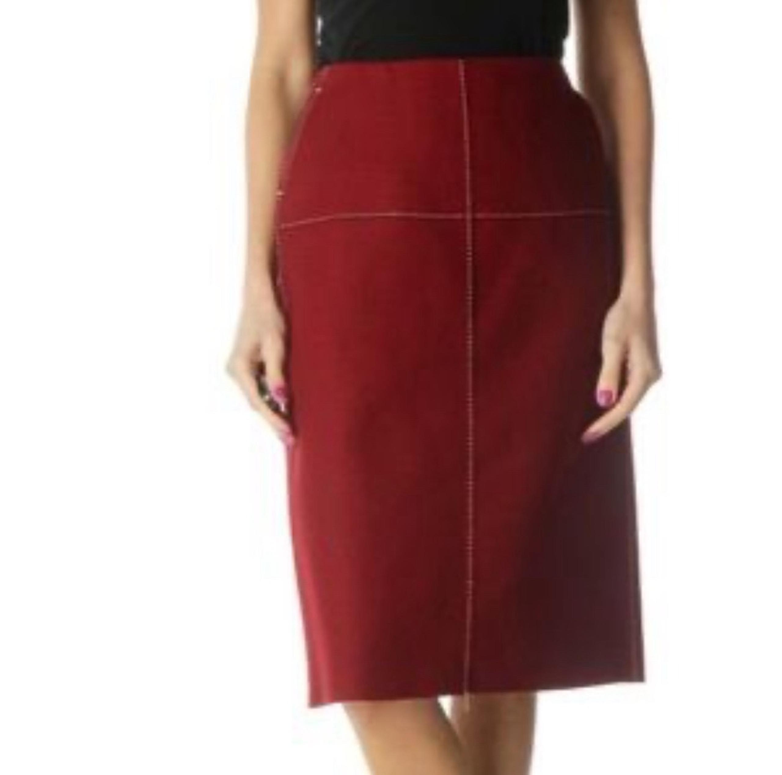 J. Crew Rare Wool Blend Red/Maroon & White Stitched  Office Career Skirt 0