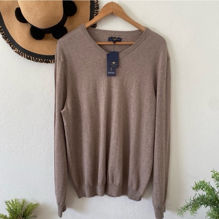 Men's Club Room Mocha Brown Cashmere Blend Sweater SZ Large NWT