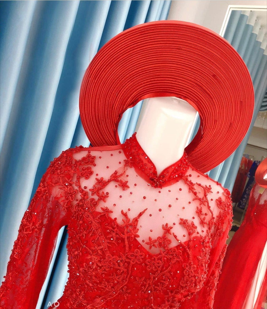 Headpiece for Vietnamese Ao Dai in Red -