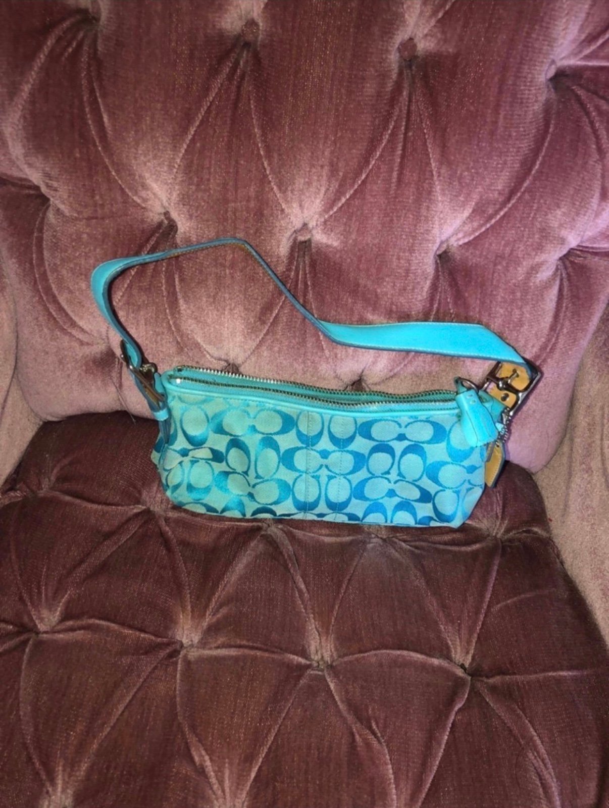 Coach East West Plum Y2K Blue Souflette Baguette Shoulder Bag #6371 HTF FIRM