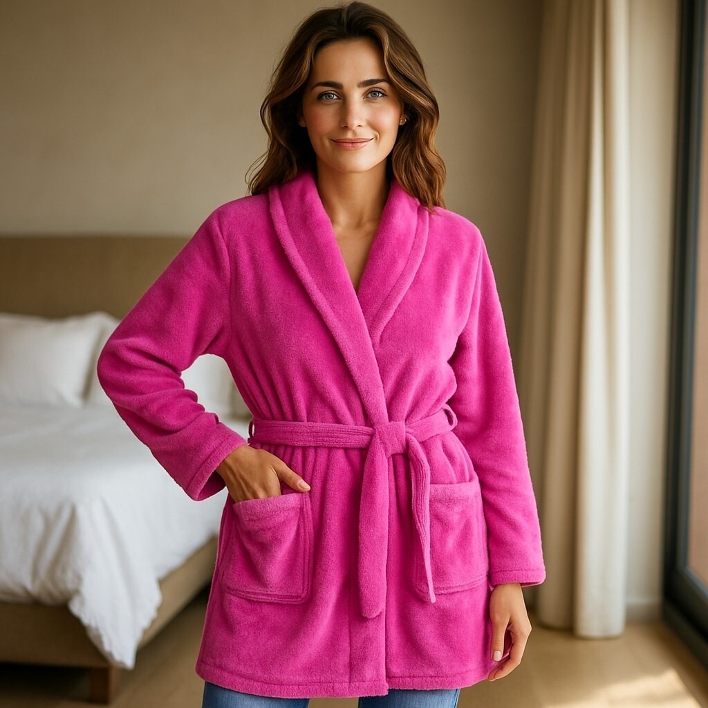 NEW Juicy Couture Luxe Soft Plush Robe Size L/XL Pink Pockets 36 Embossed Crown