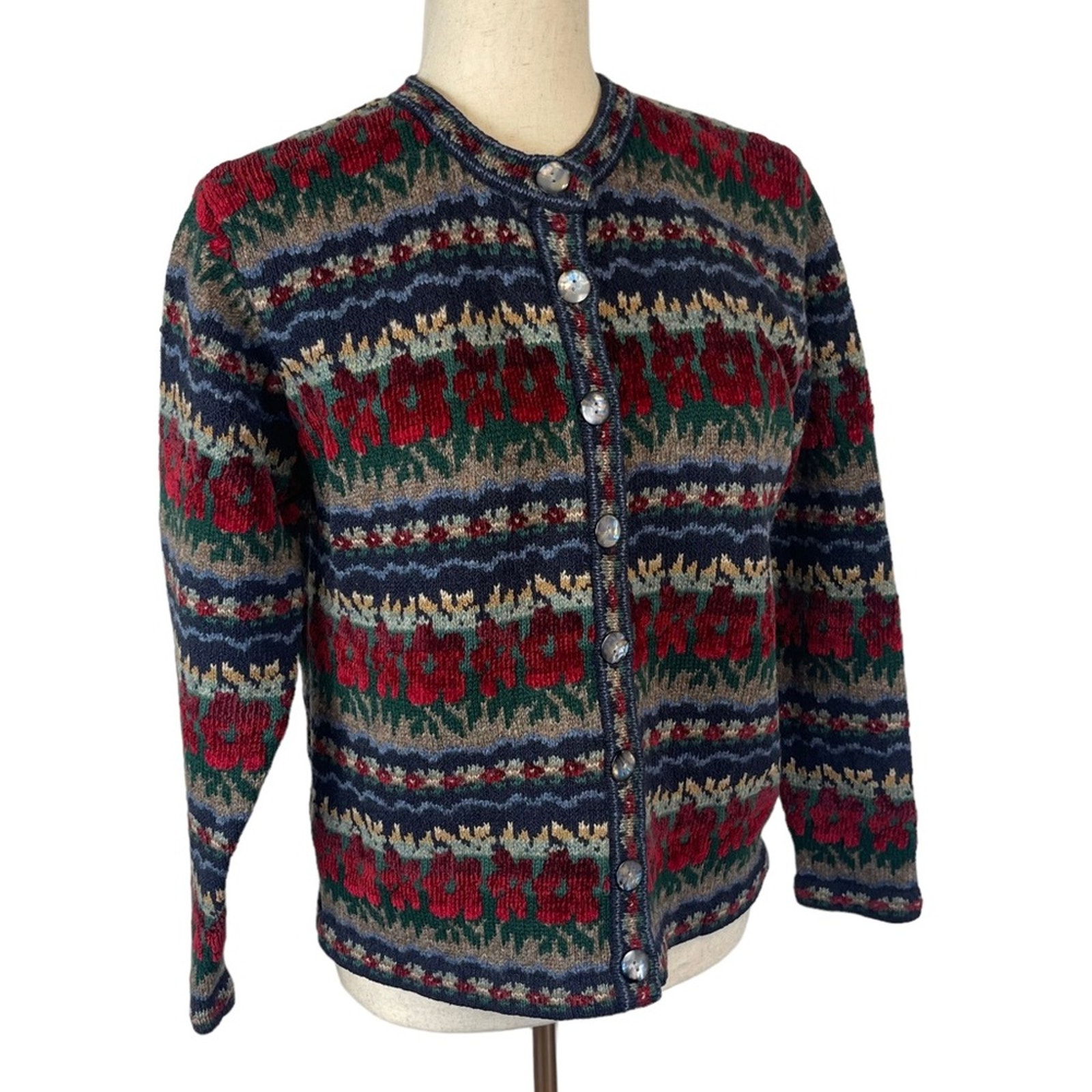 Talbots Vintage Women's Cardigan Sweater Fair Isle Sweater Petite Small