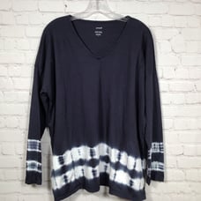J Jill Purejill Oversized Tie Dyed Relaxed V Neck Tee Womans M Pockets Blue