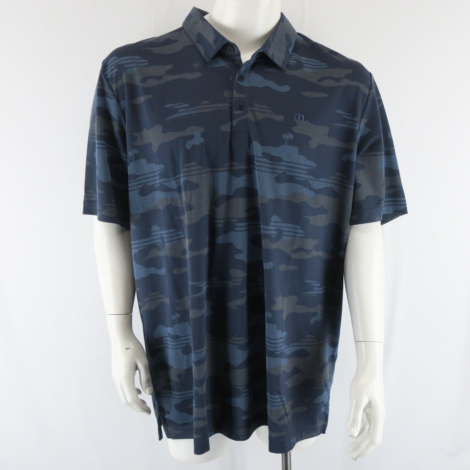 Travis Mathew Short Sleeve Golf Polo Shirt Mens XXXL 3XL Camo Palm Tree Print