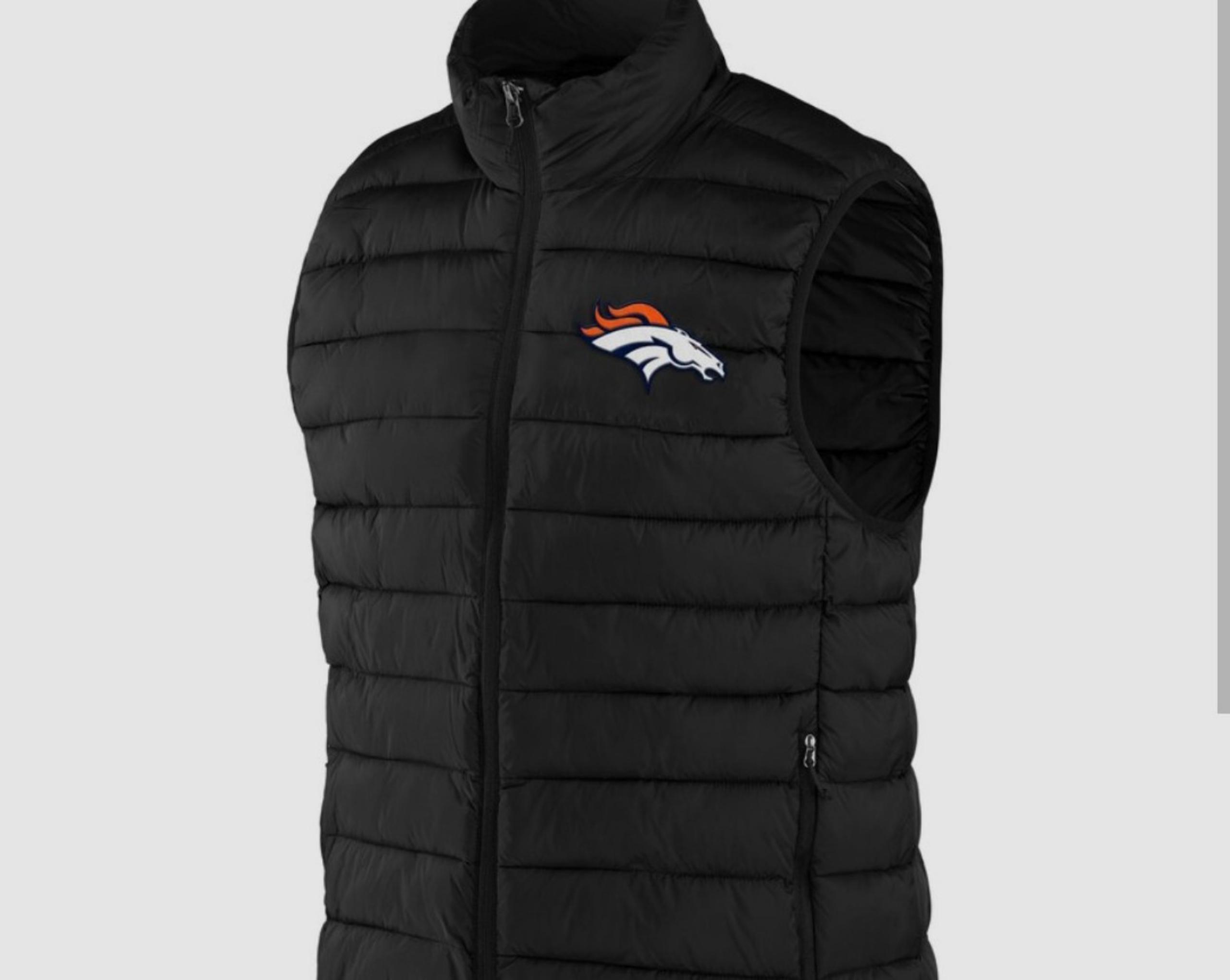 Denver Broncos Full Zip Men's NFL Black Puffer Vest Jacket Coat New W Tags ...em