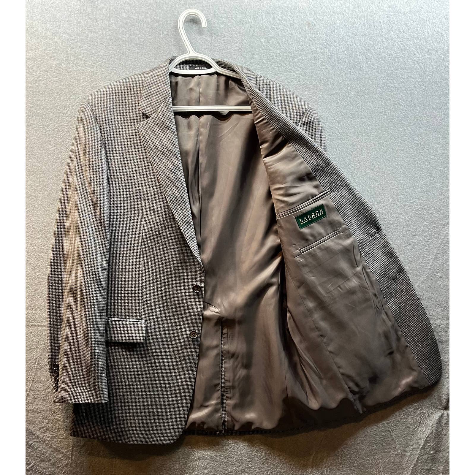 Lauren Ralph Lauren Sport Coat Blazer Mens 42L Beige Houndstooth Silk/Wool