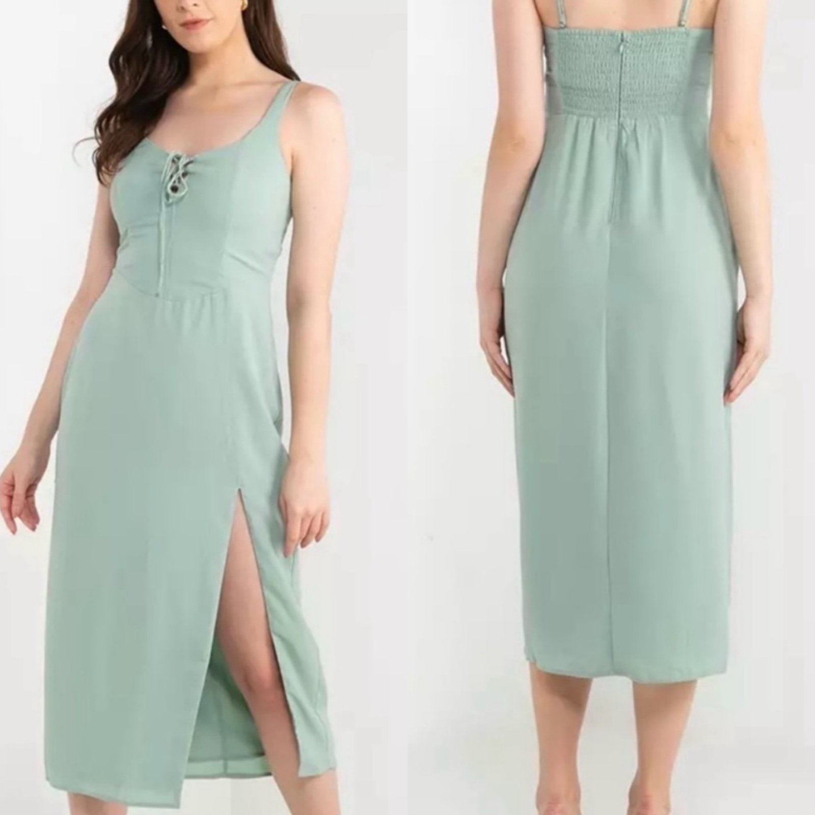 Abercrombie and Fitch Mint Green Lace Corset Midi Dress with Slit - S