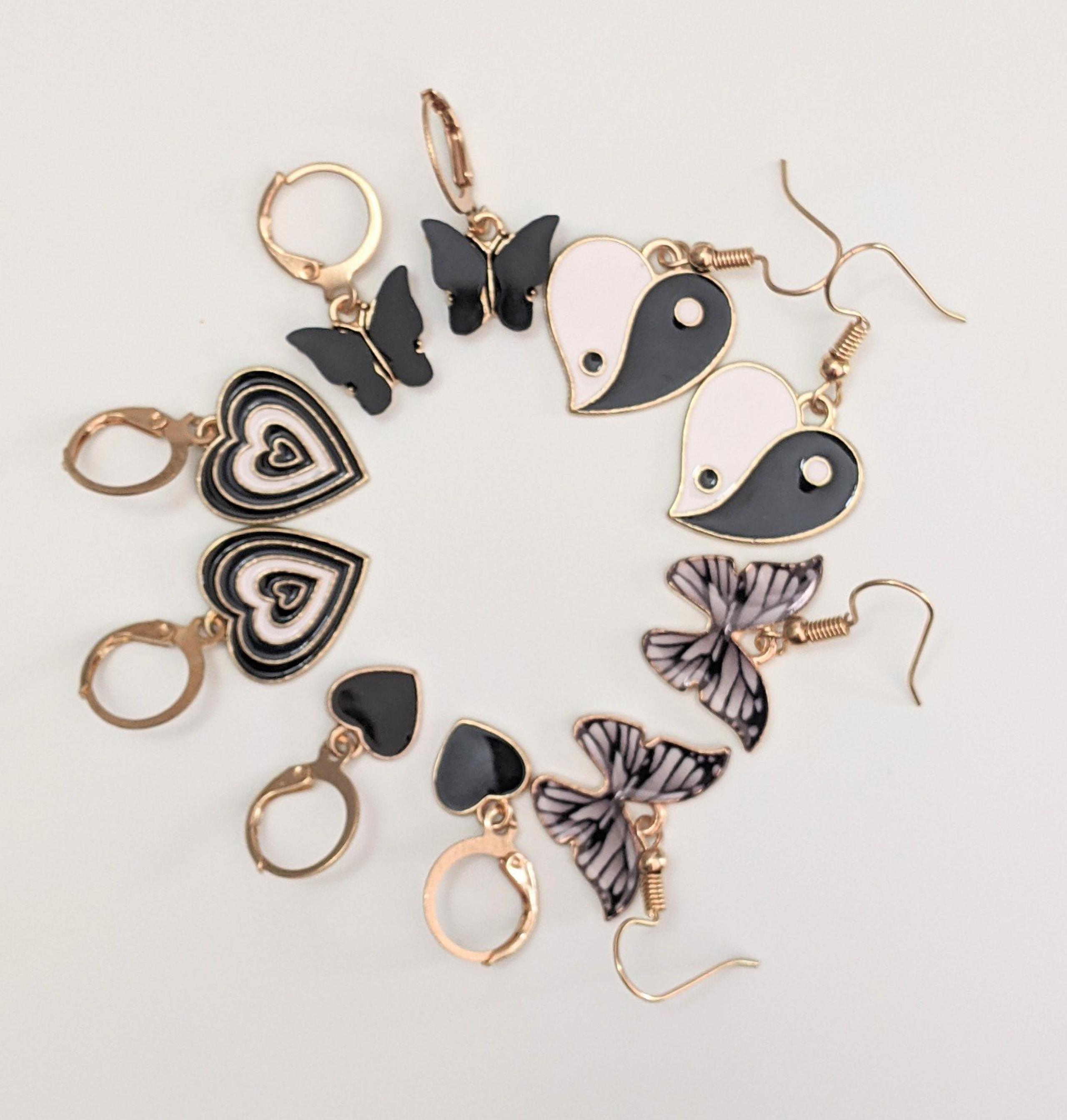 Earrings Lot 5 Pairs of Earrings Black Lovers Hearts and Butterfly