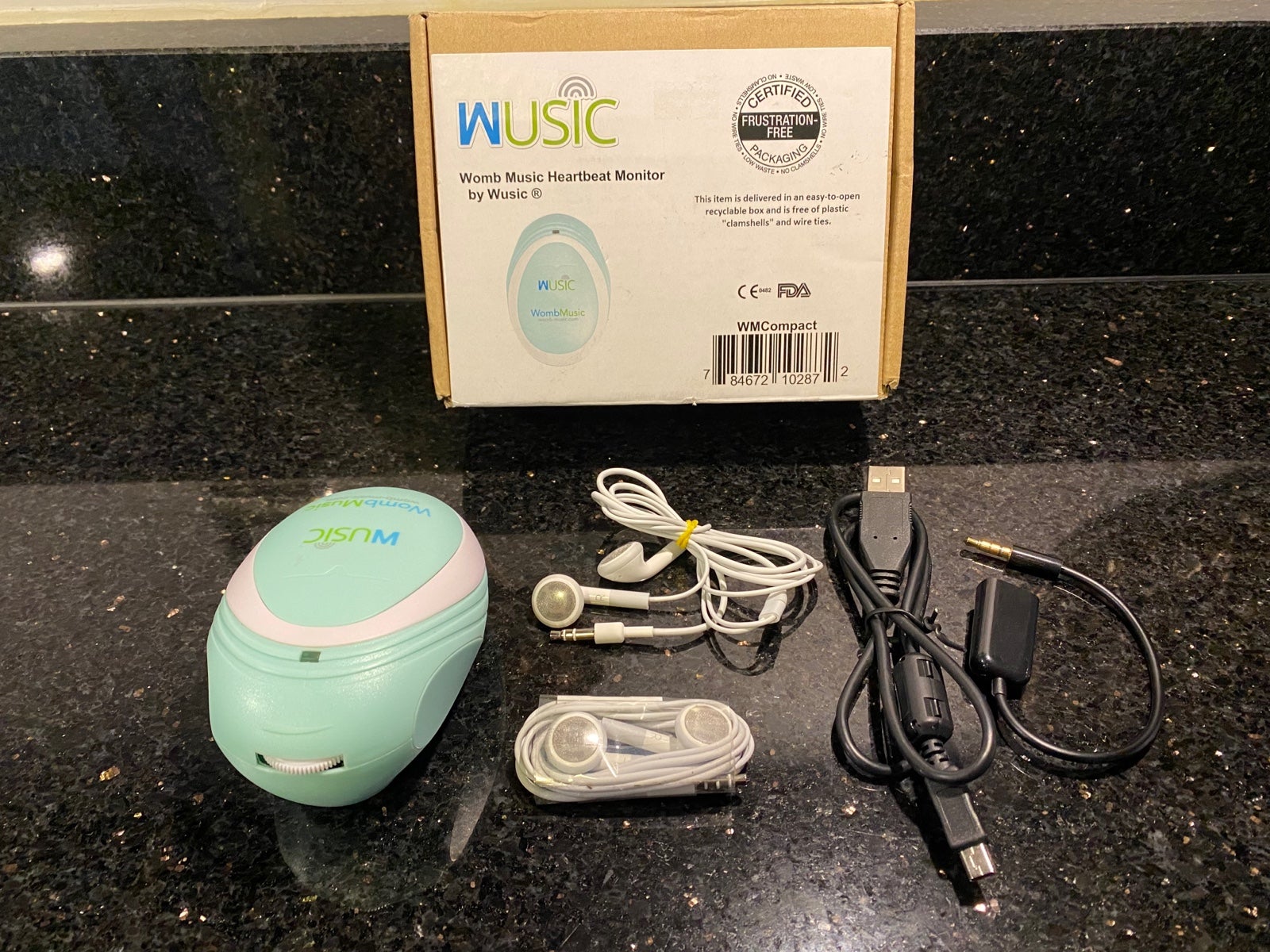 Womb Music Baby Heartbeat Monitor with 2 Earbuds, audio splitter, USB Cable