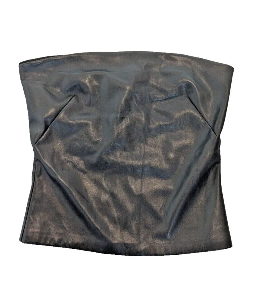 Amanda Uprichard Top Womens Large Black Faux Leather Halter Strapless Cocktail