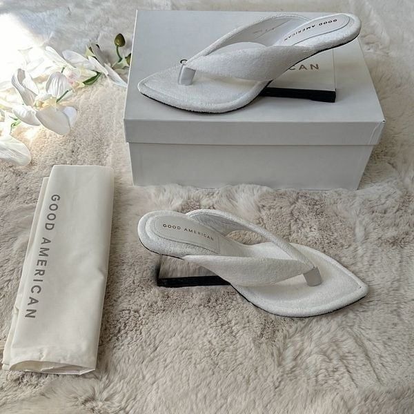 Good American Terry Cinderella Heel Thong Sandals White Size 9