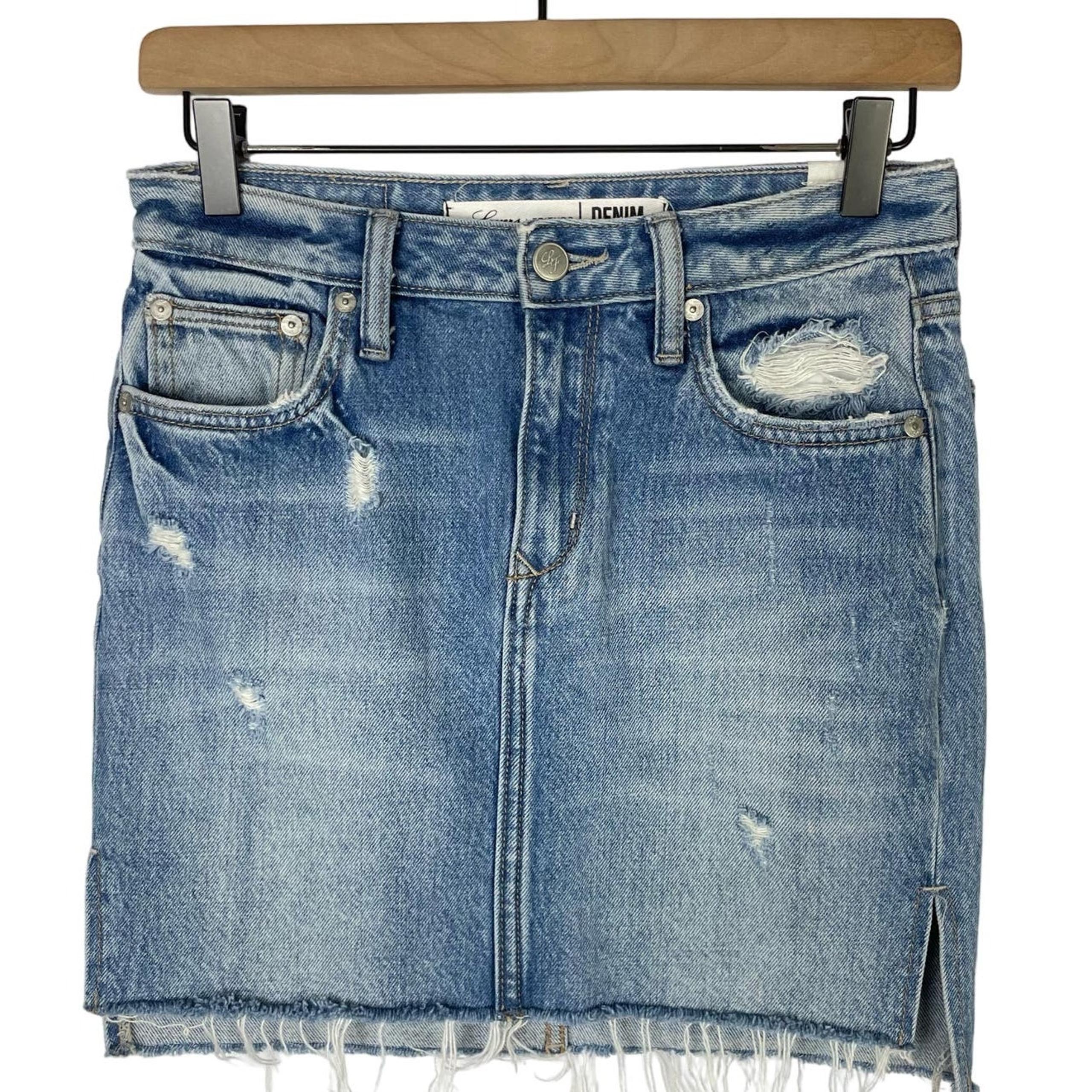 Lovers + Friends Sz 25 Elijah Baxter Factory Distressed Denim Mini Skirt