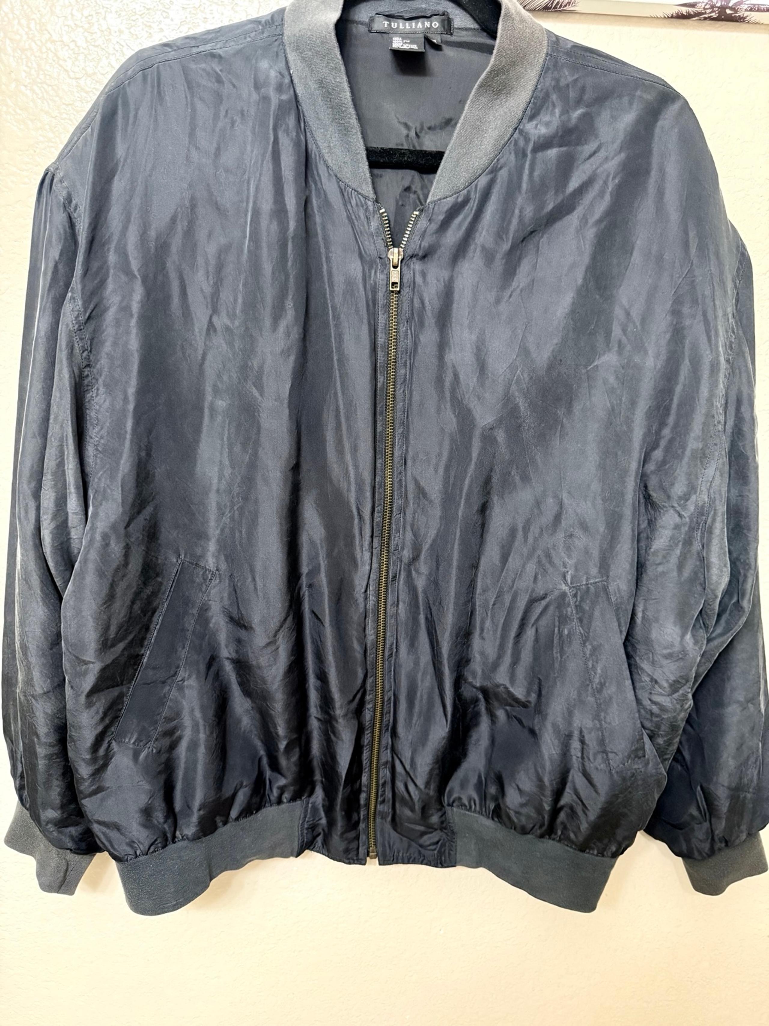 Vintage Unisex Black Tullano 100% Silk Bomber Jacket Size M Y2K Streetwear Retro