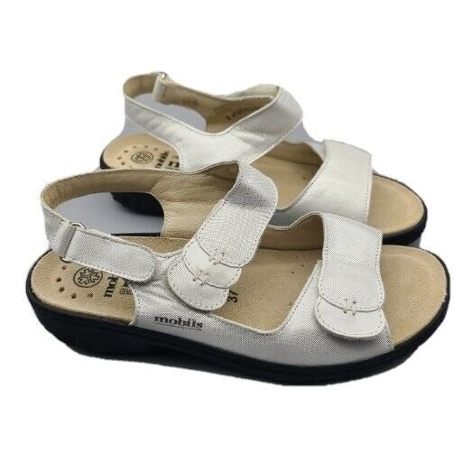 Mephisto Mobils women Sandals Getha Comfort Pearl silver adjustable sz 7 37 new