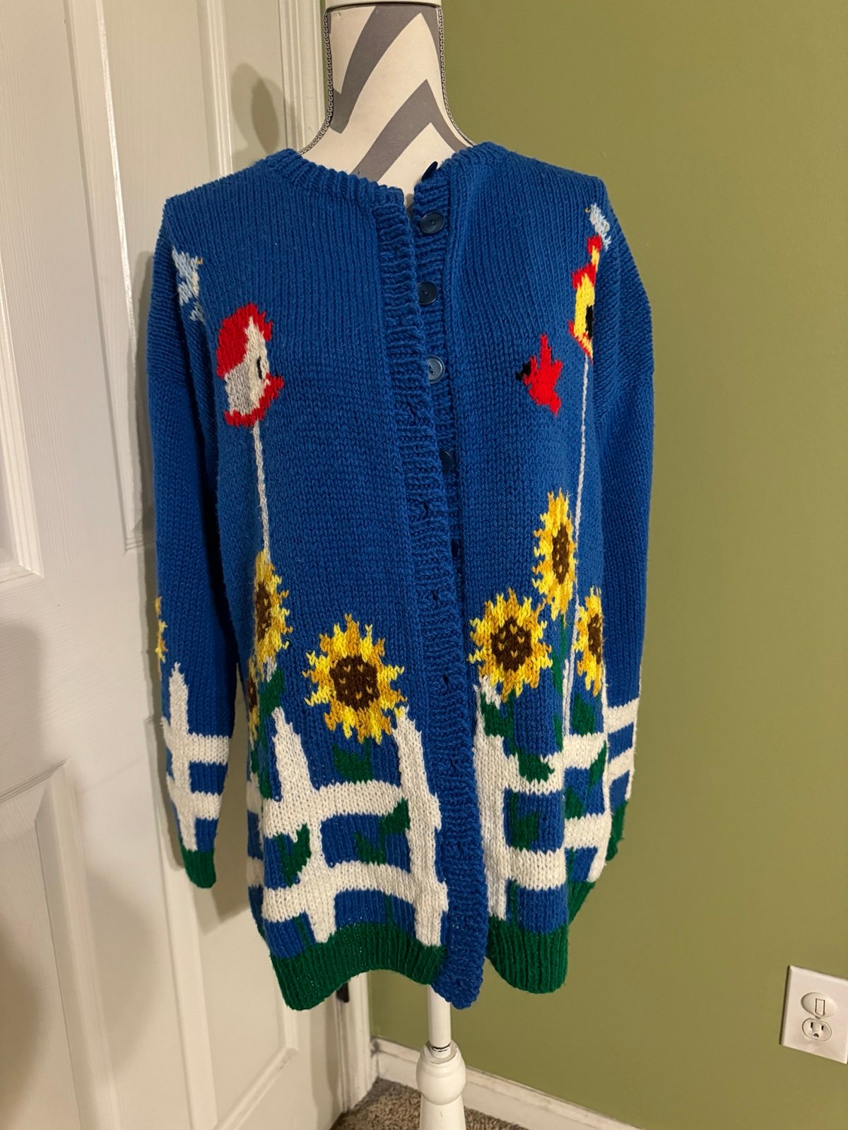 Mary Maxim pattern hand knit sunflower cardigan