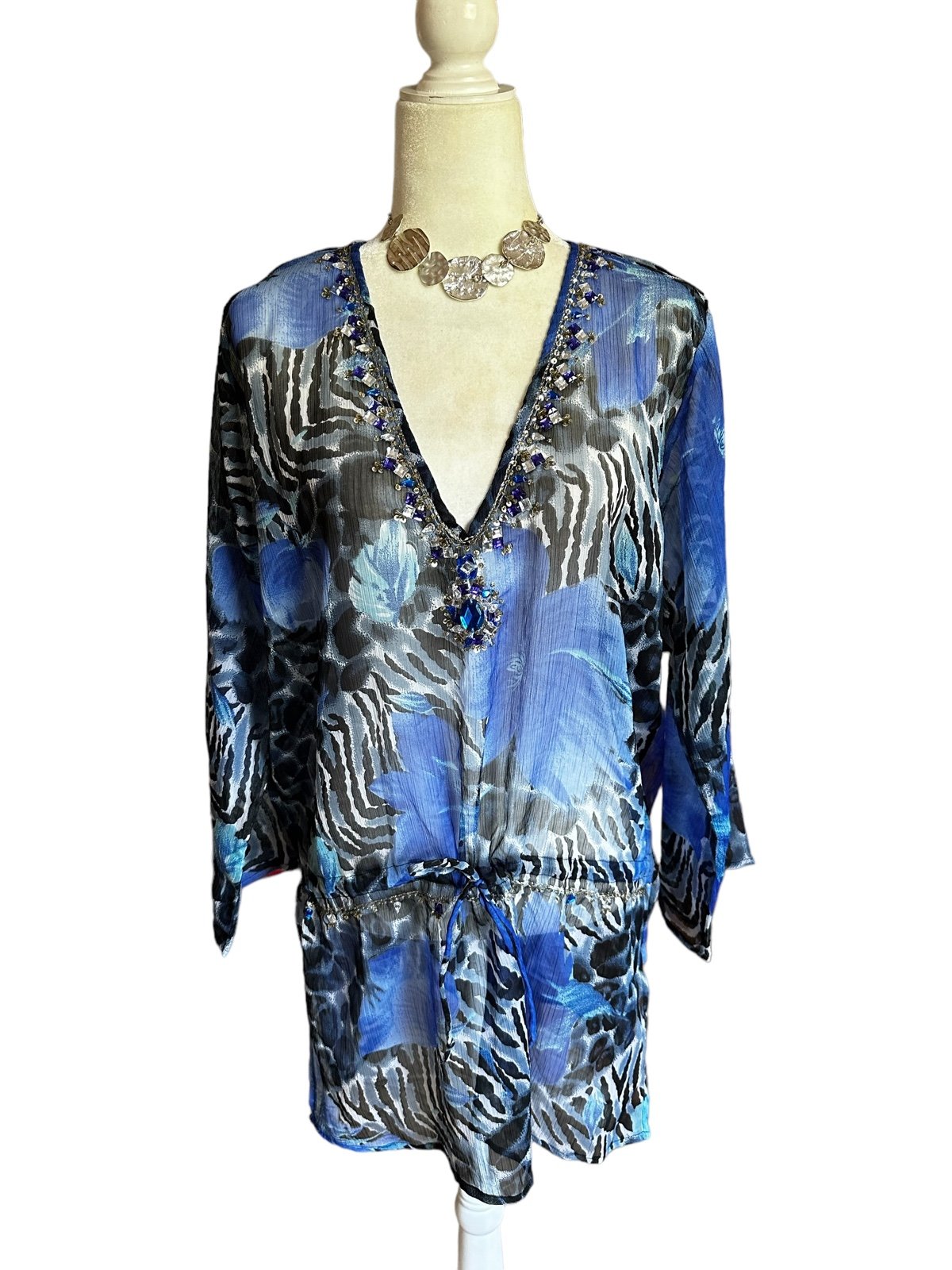 Gem Embellished Sheer Coverup Tunic OS