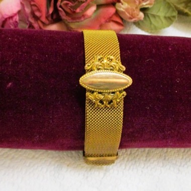 VICTORIAN Gold Filled Mesh Slide Bracelet ~ ANTIQUE Adjustable Slide Bracelet