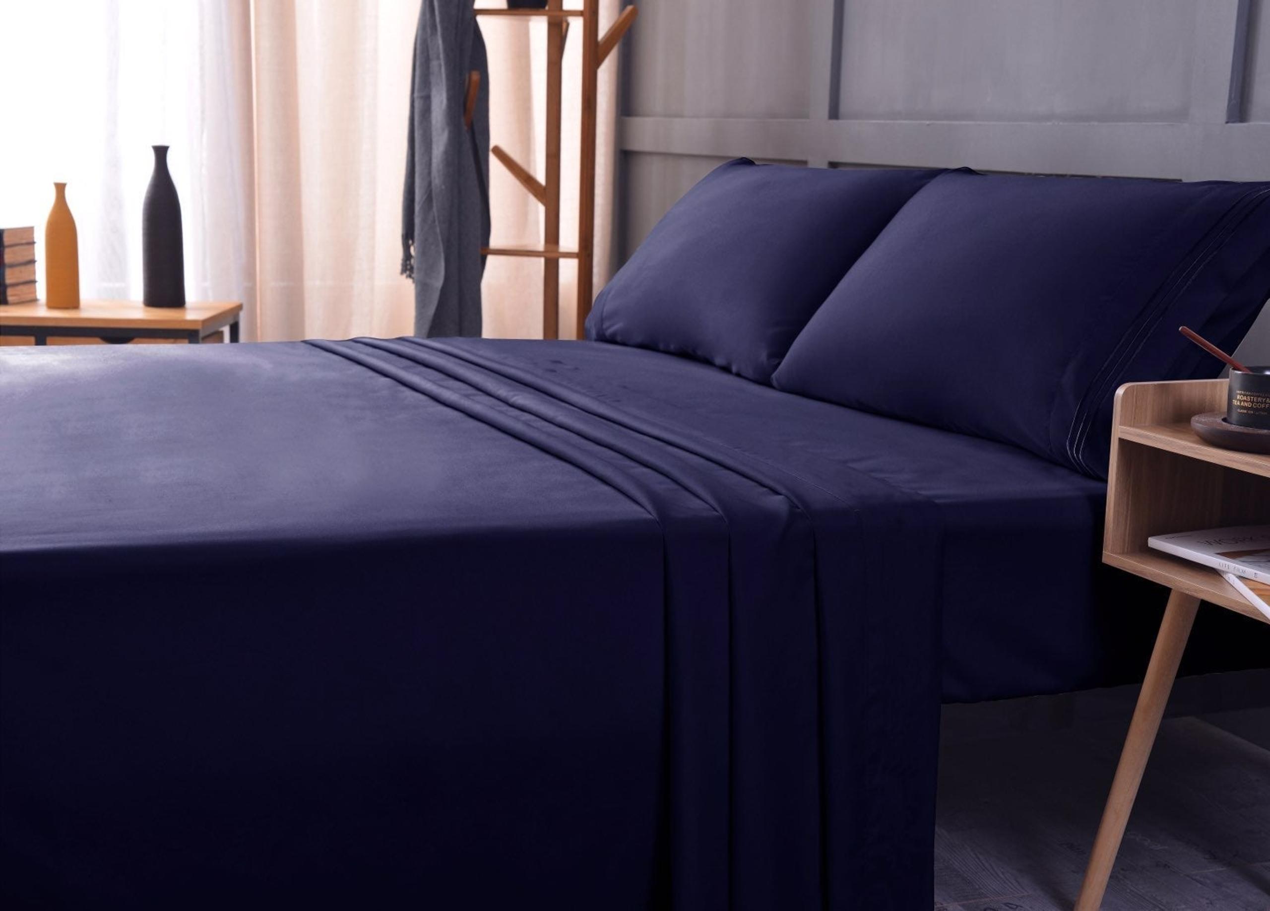 Cool Bamboo Luxury 1800 Soft Sheet Set - Navy- King- Deep Pocket