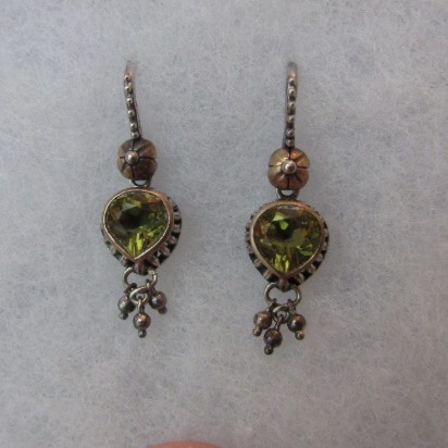 Barbara Bixby Olive Quartz 925 Sterling Silver 18k Gold Dangle Earrings, L 1.25”