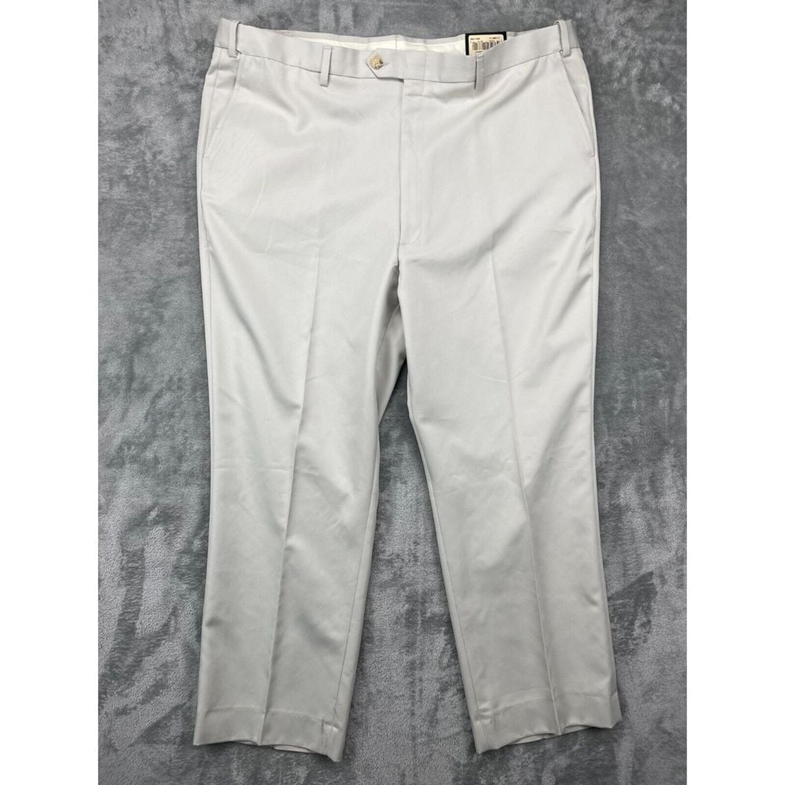 NWT Berle Men's Dress Pants Ivory Size 44 Flat Front Stretch