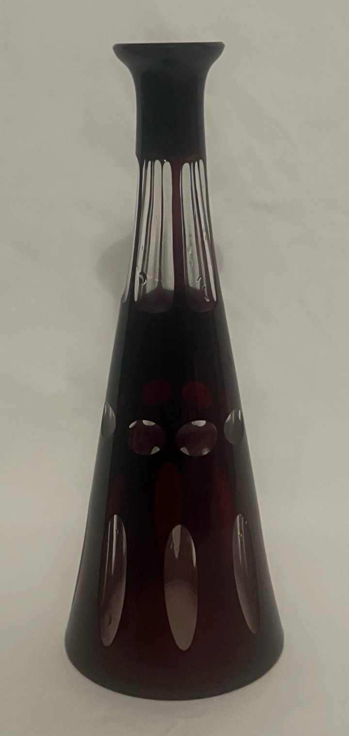 Baccarat St. Louis Crystal Vase Cranberry And Clear Rare Design