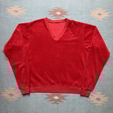 Vintage 70s 80s long sleeve shirt velour red soft comfy cotton boxy adult small