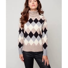 CHARLIE B | Women's Turtle Neck Harlequin Pattern Sweater 105 NEW Size XXL