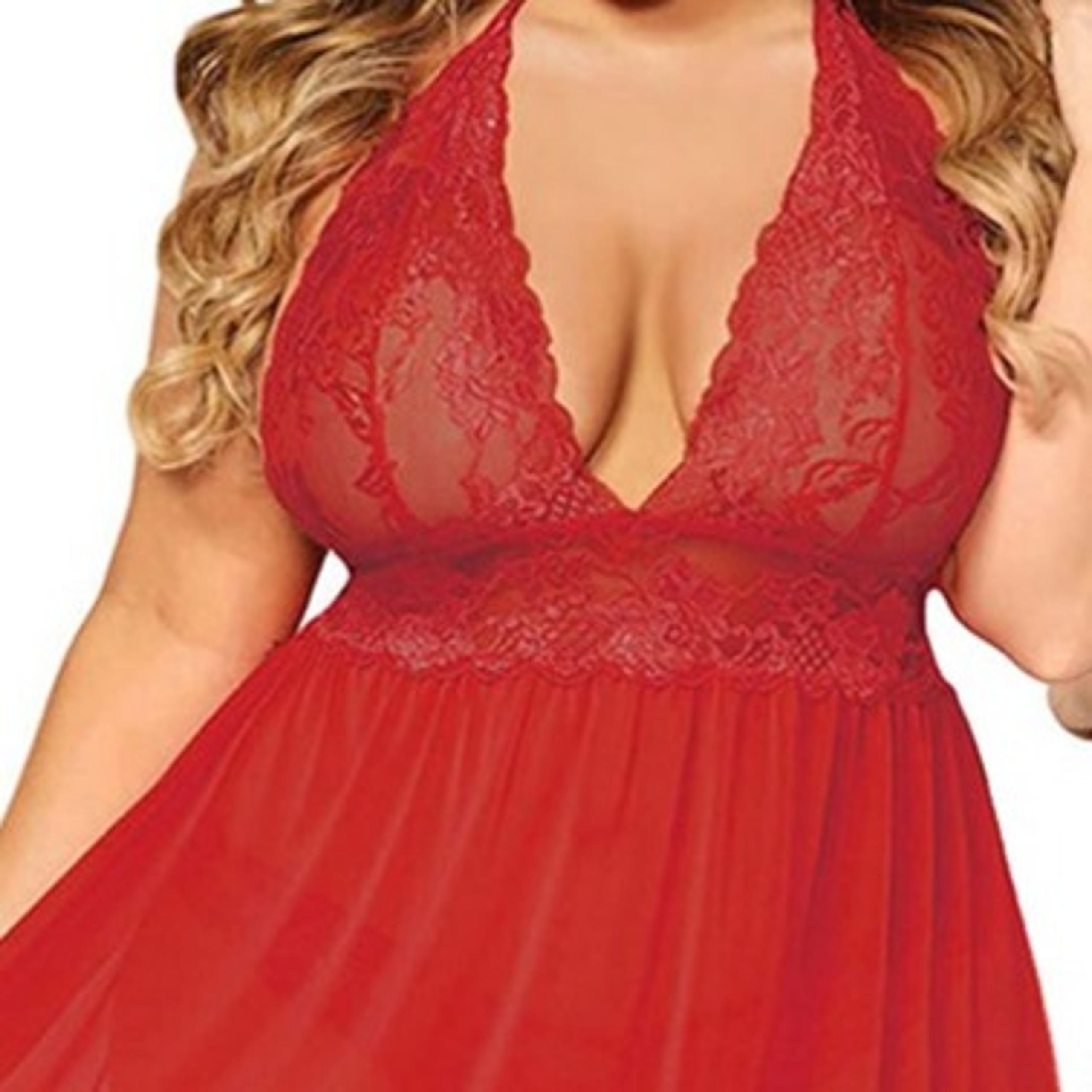 Women Sexy Lace Lingerie V-Neck Mini Dress Babydoll Underwear Nightwear
